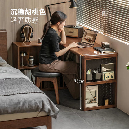 实木伸缩书桌现代简约橡木书房转角办公桌胡桃色化妆桌