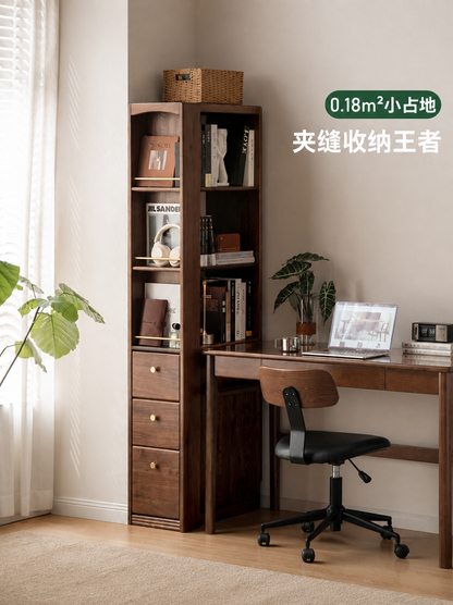 实木书柜小户型窄柜隔断柜书房胡桃色置物柜收纳柜子
