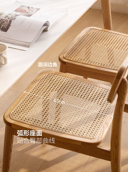 实木餐椅橡木北欧藤编椅餐厅靠背椅简约藤椅书桌椅子