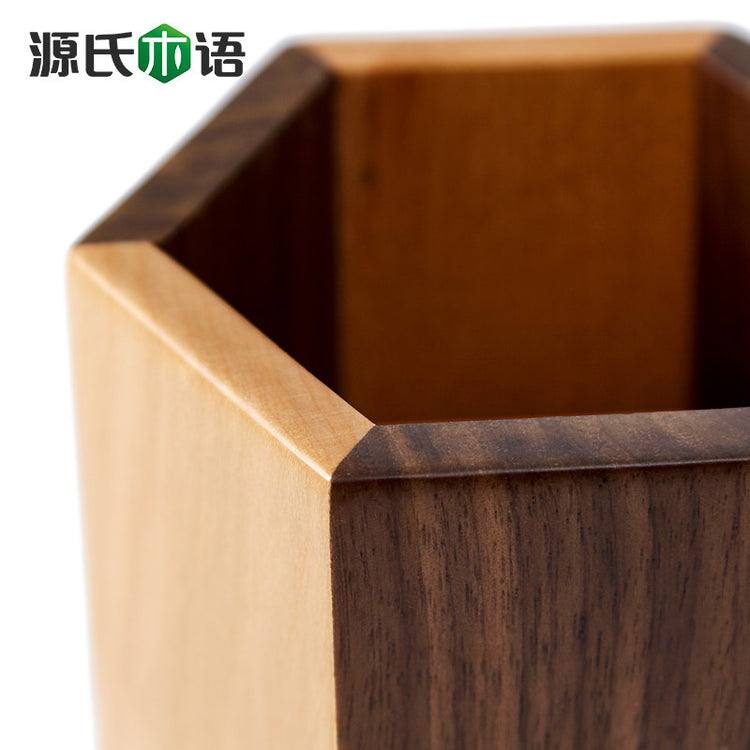 六边形实木旋转笔筒收纳盒创意简约大气文具桌面办公桌