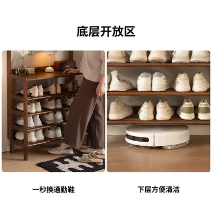 实木鞋架客厅多层鞋柜门口入户多功能胡桃色衣帽架