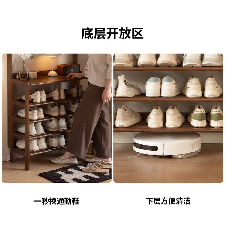 实木鞋架客厅多层鞋柜门口入户多功能胡桃色衣帽架