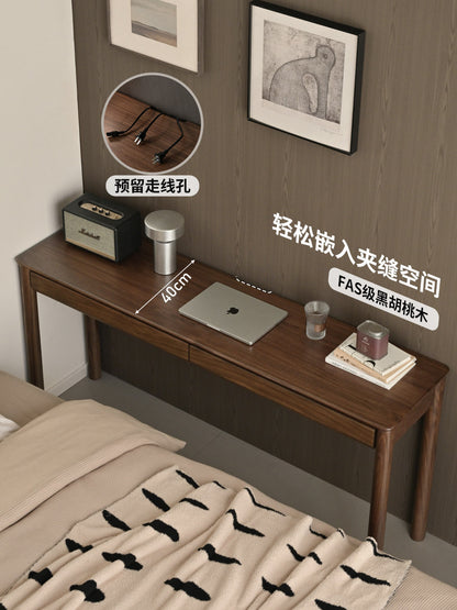 实木书桌小户型书房窄长条桌黑胡桃木轻奢带抽办公桌