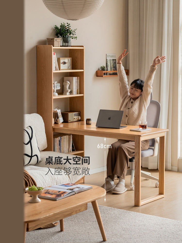 实木书桌书架一体简约小户型书房简易办公桌学生电脑桌
