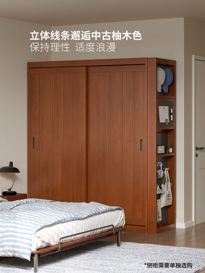 实木衣柜卧室复古储物柜中古风收纳柜小户型推拉门衣橱