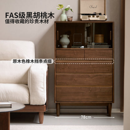 实木边柜客厅意式轻奢储物柜抽屉柜黑胡桃木展示柜