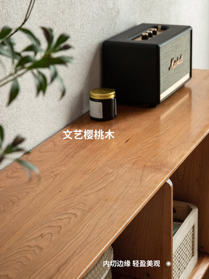 实木书柜收纳柜一体展示柜樱桃木格子柜原木置物架矮书架