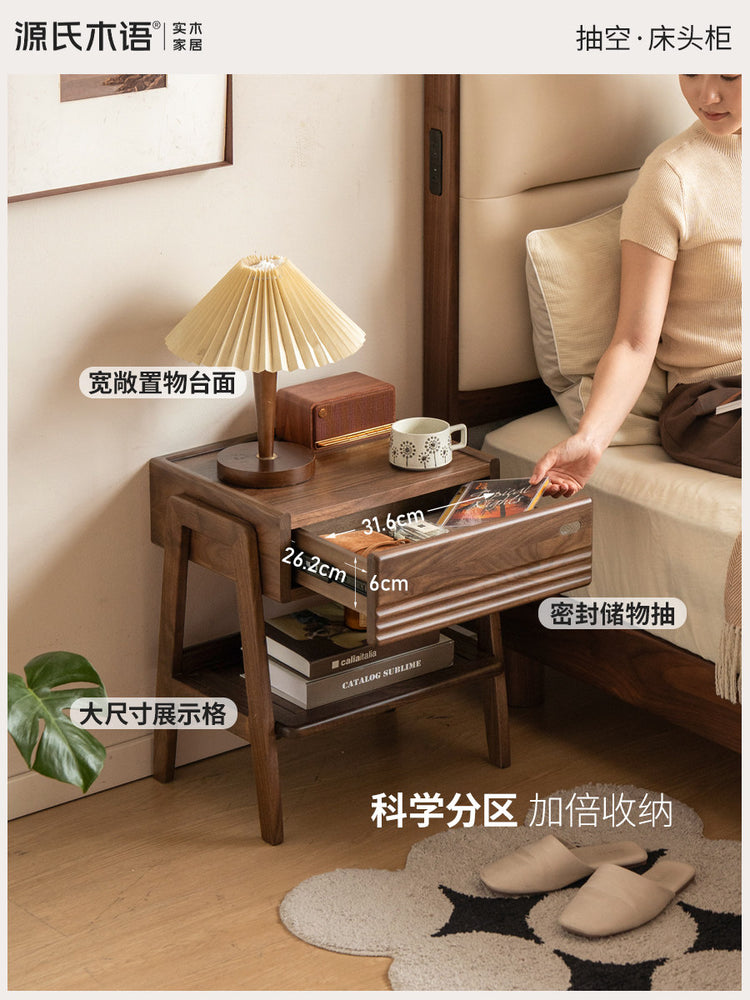 实木床头柜意式轻奢黑胡桃木置物柜卧室床边收纳柜