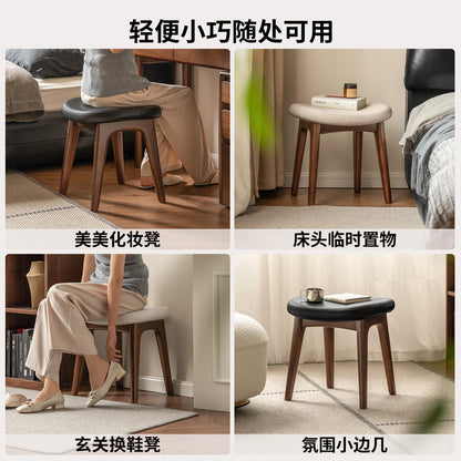 实木化妆凳简约橡木小凳子女生卧室软包凳黑胡桃木梳妆凳