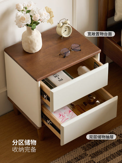 实木床头柜中古奶油风储物柜卧室白色收纳柜床边柜子