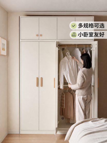 实木衣柜简约白色收纳储物柜卧室对开门四门衣橱