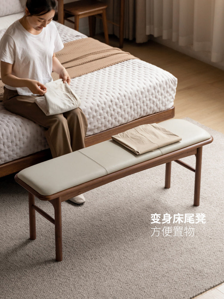 实木茶凳客厅新中式长条凳软包凳黑胡桃木喝茶凳子