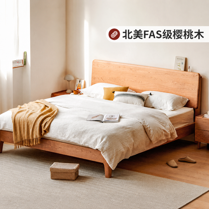 源也实卧室海鸥双人樱桃木床全实木床现代简约
