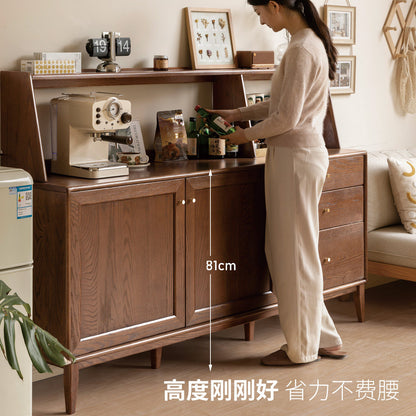 实木餐边柜现代餐厅橡木储物柜简约带上架收纳柜子