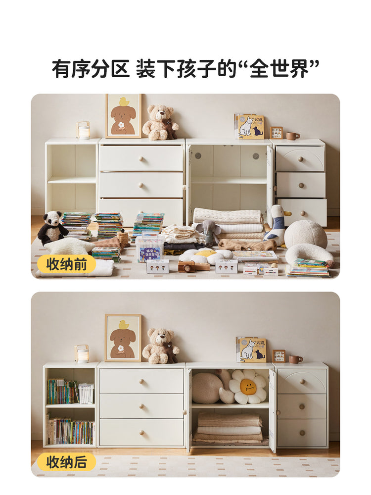 全实木儿童斗柜奶油风白色组合收纳柜卧室床尾置物抽屉柜