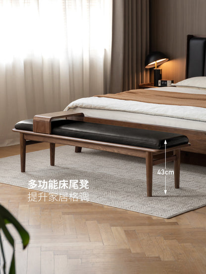 实木长凳黑胡桃木卧室床尾凳简约软包长条凳休闲板凳