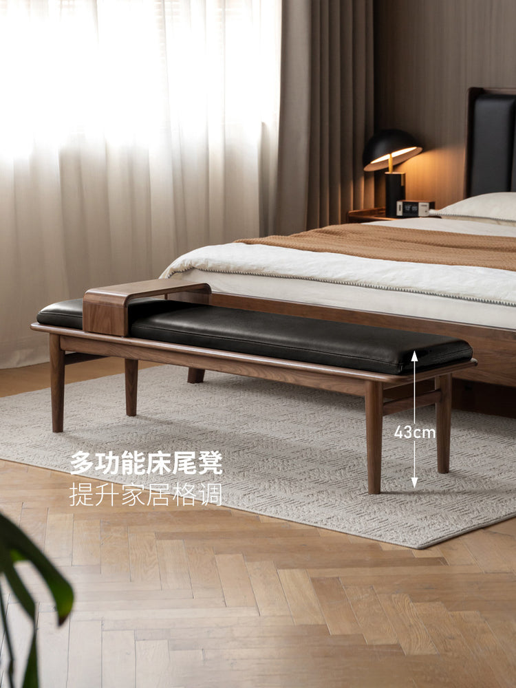 实木长凳黑胡桃木卧室床尾凳简约软包长条凳休闲板凳
