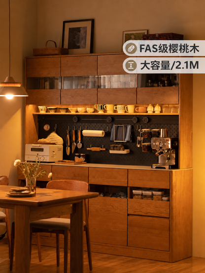 实木餐边柜大容量樱桃木茶水柜高柜黑标靠墙收纳柜碗柜