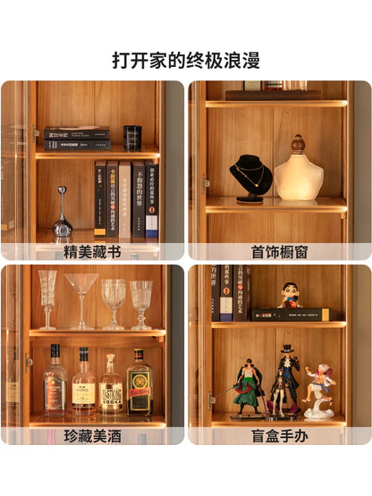 实木书柜书房樱桃木展示柜玻璃收纳柜置物柜落地书橱
