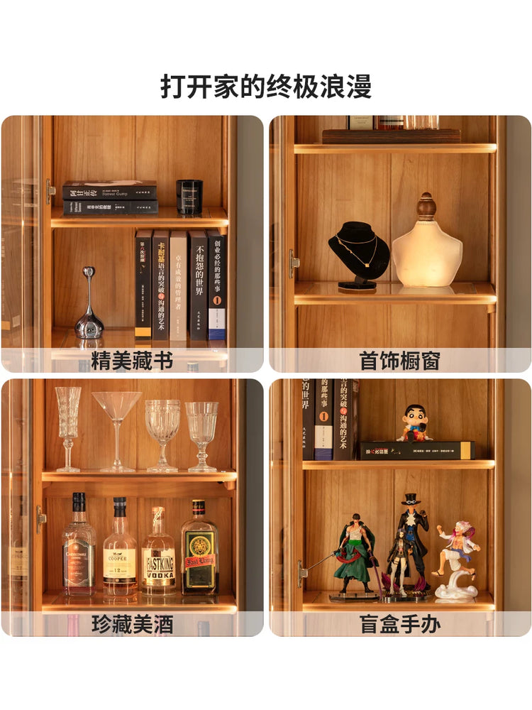 实木书柜书房樱桃木展示柜玻璃收纳柜置物柜落地书橱