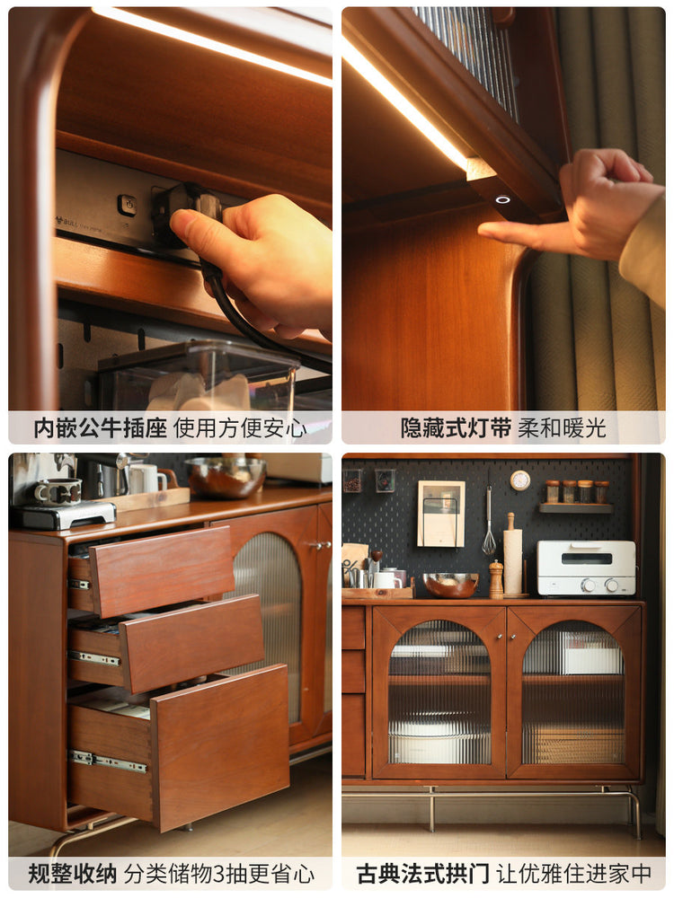 实木中古餐边柜法式复古玻璃柜子餐厅靠墙收纳储物柜