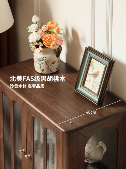 实木边柜客厅美式复古展示柜黑胡桃木中古风陈列柜