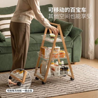 实木置物架客厅现代简约多层收纳零食架多功能移动小推车