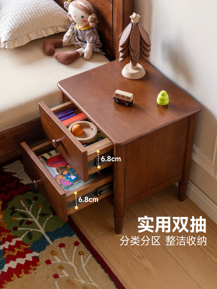 实木儿童床头柜美式复古风卧室储物柜小户型床边收纳柜