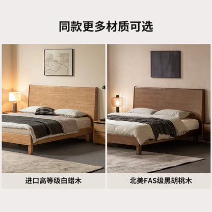 实木床现代简约大板床卧室原木风双人床高床头大床