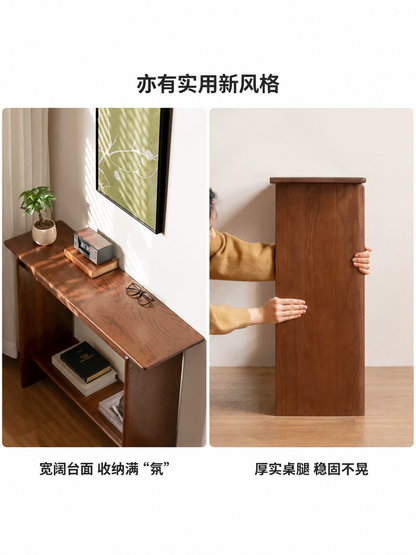 实木桌客厅现代简约长条桌橡木胡桃色过道玄关台