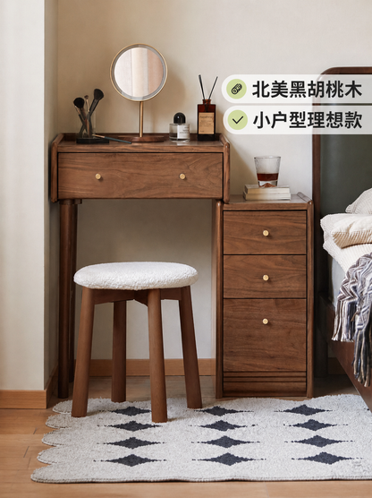 实木梳妆台柜子一体小户型伸缩化妆台卧室黑胡桃木化妆桌