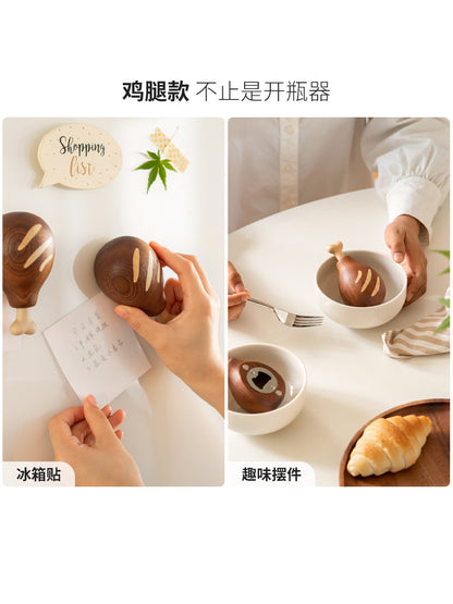 实木冰箱贴个性创意鸡腿磁贴可爱立体小巧吸磁铁家居装饰