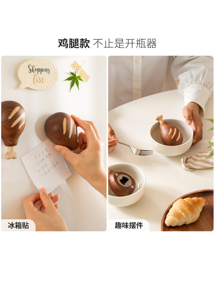 实木冰箱贴个性创意鸡腿磁贴可爱立体小巧吸磁铁家居装饰