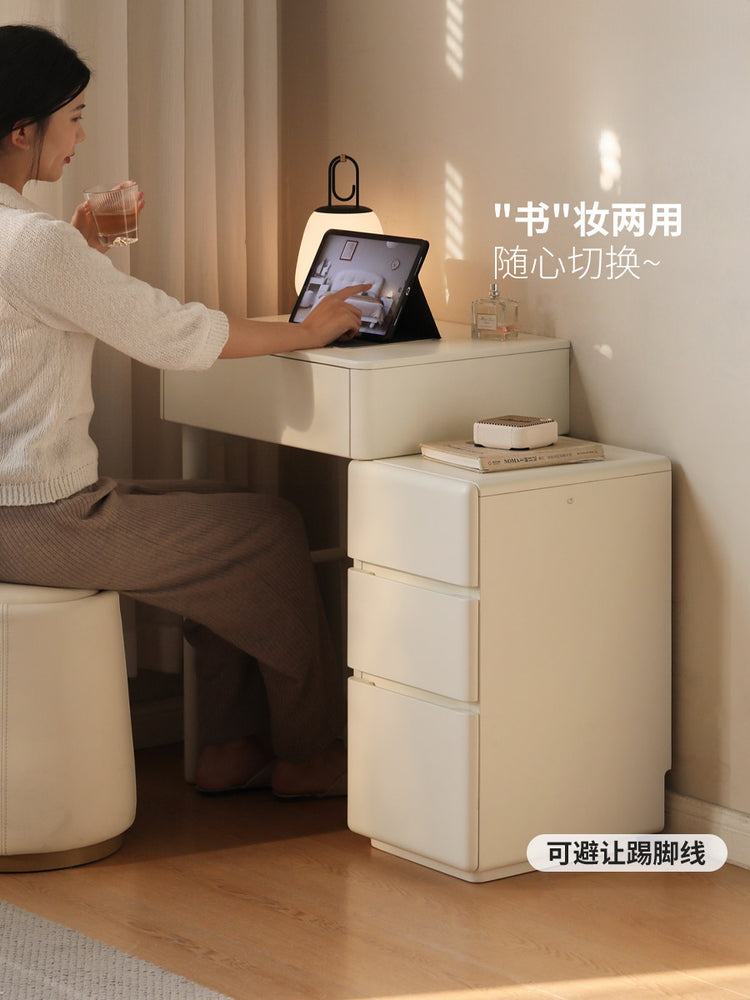 实木伸缩梳妆台斗柜一体白色奶油风小户型卧室小型化妆桌