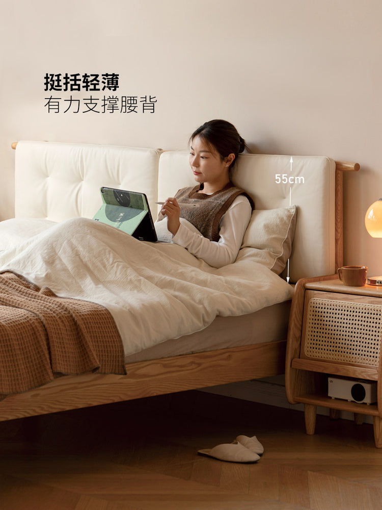床头软包靠背靠垫奶油风白色有机皮靠包海绵靠枕舒适护腰