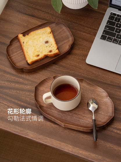 全实木托盘黑胡桃木餐盘水果盘点心盘樱桃木咖啡盘收纳盘