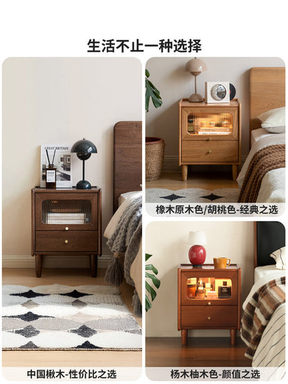 实木床头柜简约复古夹缝床边柜黑胡桃木小户型超窄收纳柜