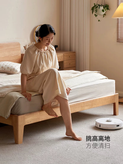 实木床现代简约大板床卧室原木风1米8大床1米5双人床