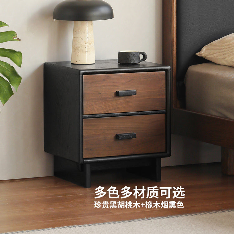 实木床头柜现代简约离地储物柜卧室胡桃色两抽收纳柜