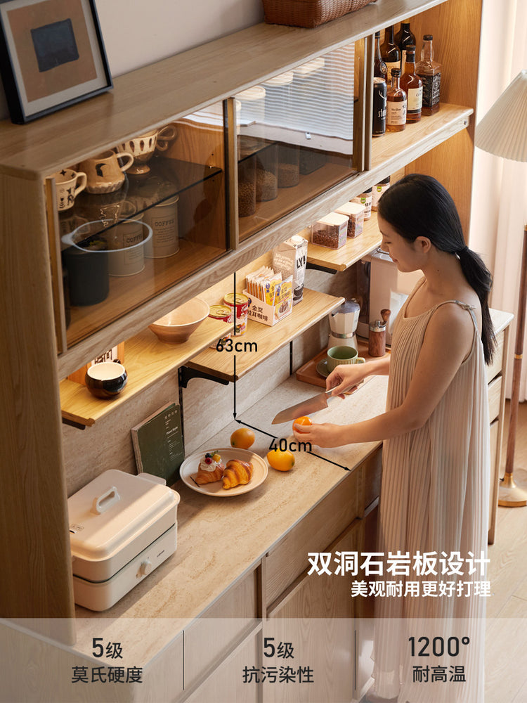 实木餐边柜餐厅中古风置物柜白蜡木多功能储物柜橱柜