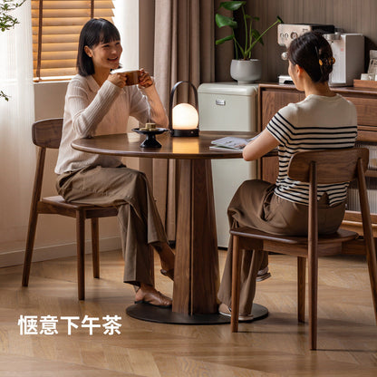 实木餐桌餐厅黑胡桃木圆形吃饭桌子小户型圆桌