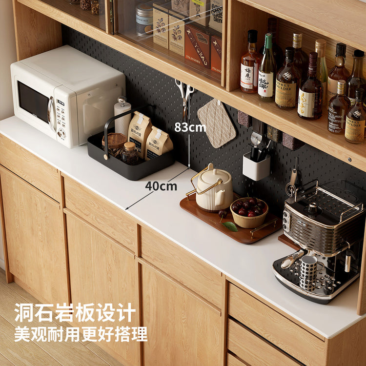 实木餐边柜餐厅中古风置物柜白橡木多功能储物柜橱柜
