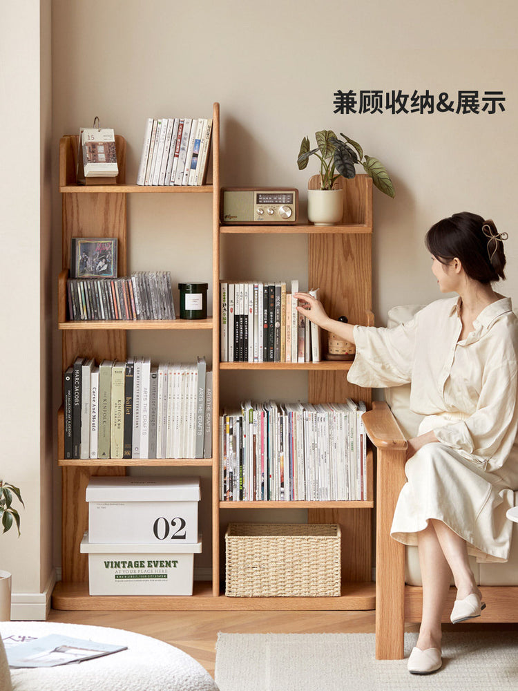 纯实木书架现代简约橡木书柜学生收纳落地柜子客厅置物架