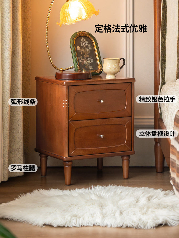 实木床头柜法式复古储物柜卧室中古风收纳柜床边柜子