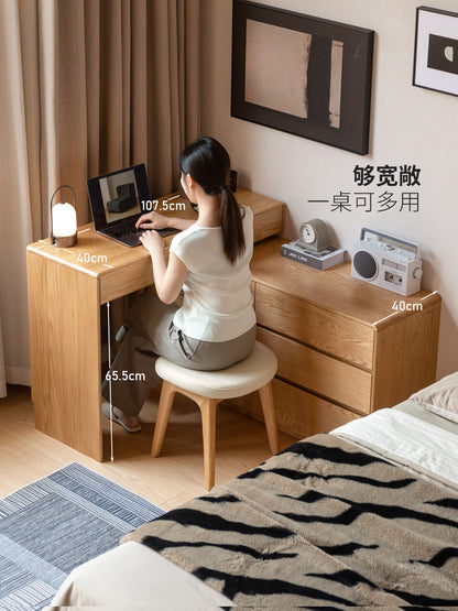 实木化妆桌卧室橡木斗柜梳妆台一体简约储物柜伸缩化妆台