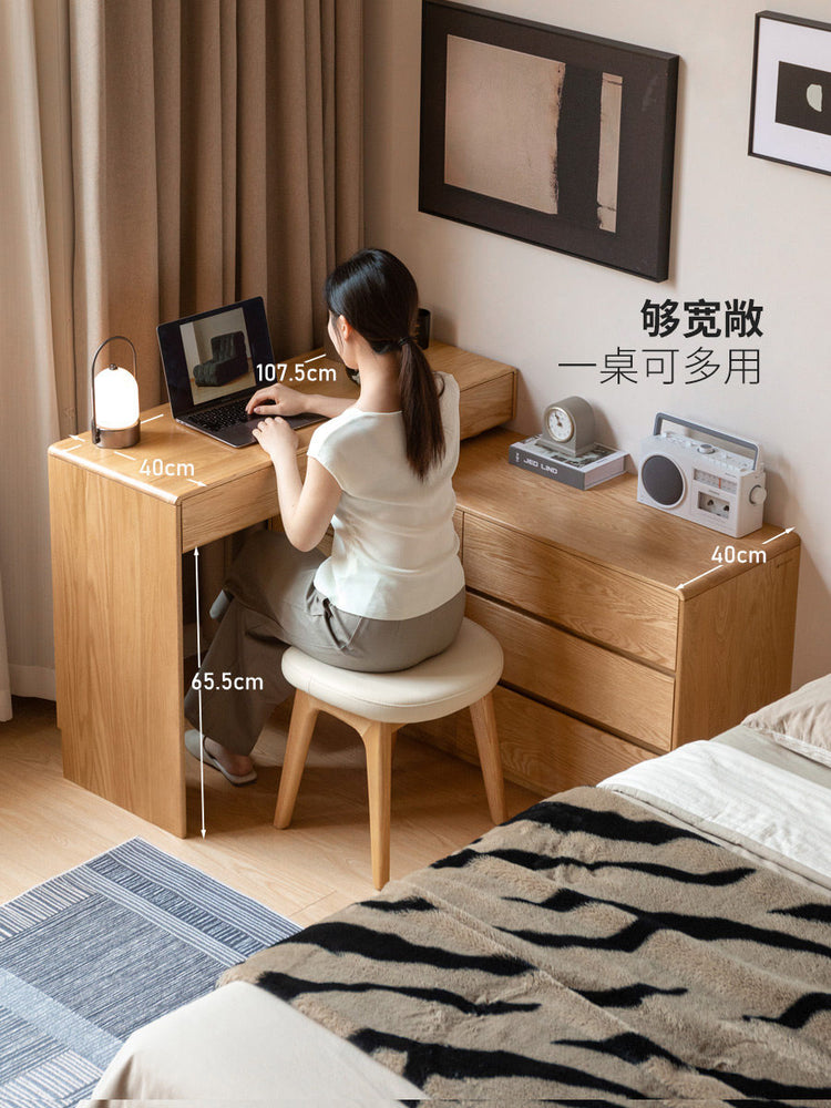 实木化妆桌卧室橡木斗柜梳妆台一体简约储物柜伸缩化妆台