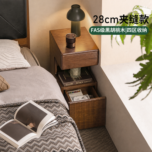 实木床头柜意式轻奢黑胡桃木储物柜卧室窄款收纳柜
