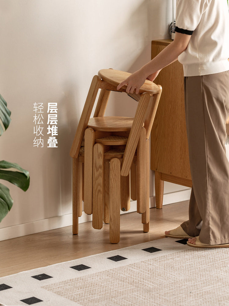 实木圆凳餐厅现代简约软包凳小户型堆叠凳休闲小凳子