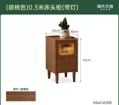 实木床头柜现代简约橡木储物柜卧室床边柜带灯收纳柜