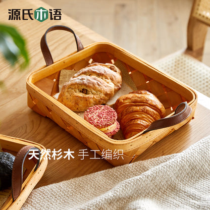 手工木片编织篮日式蔬菜水果篮双耳手提面包篮杂物收纳筐